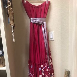 Strapless maxi dress with belt.